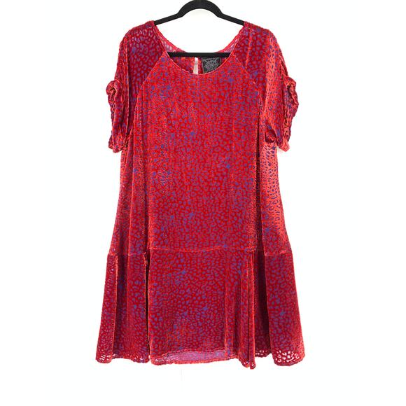 Johnny Was Women's Size L Doris Velvet Burnout Mini Dress Scoop Neck Solid Red - Picture 1 of 8